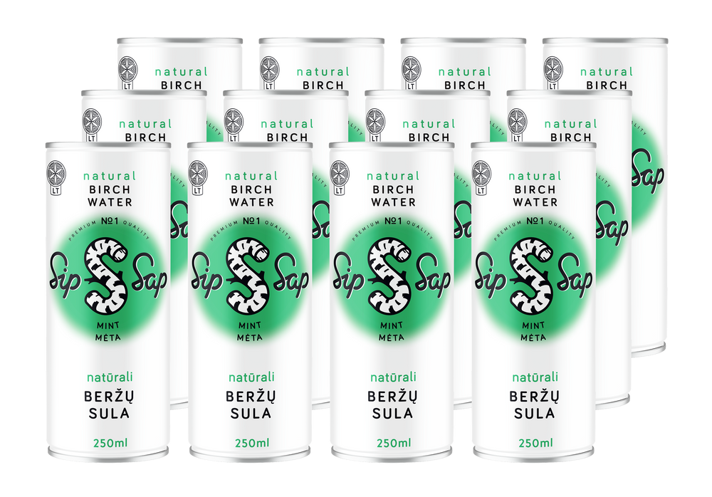 12 x Natūrali beržų sula. Negazuota. Su mėta