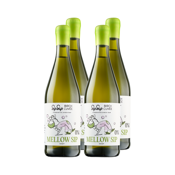 4x Mellow Sip. Fermentuota beržų sula su kanapių žiedų arbata